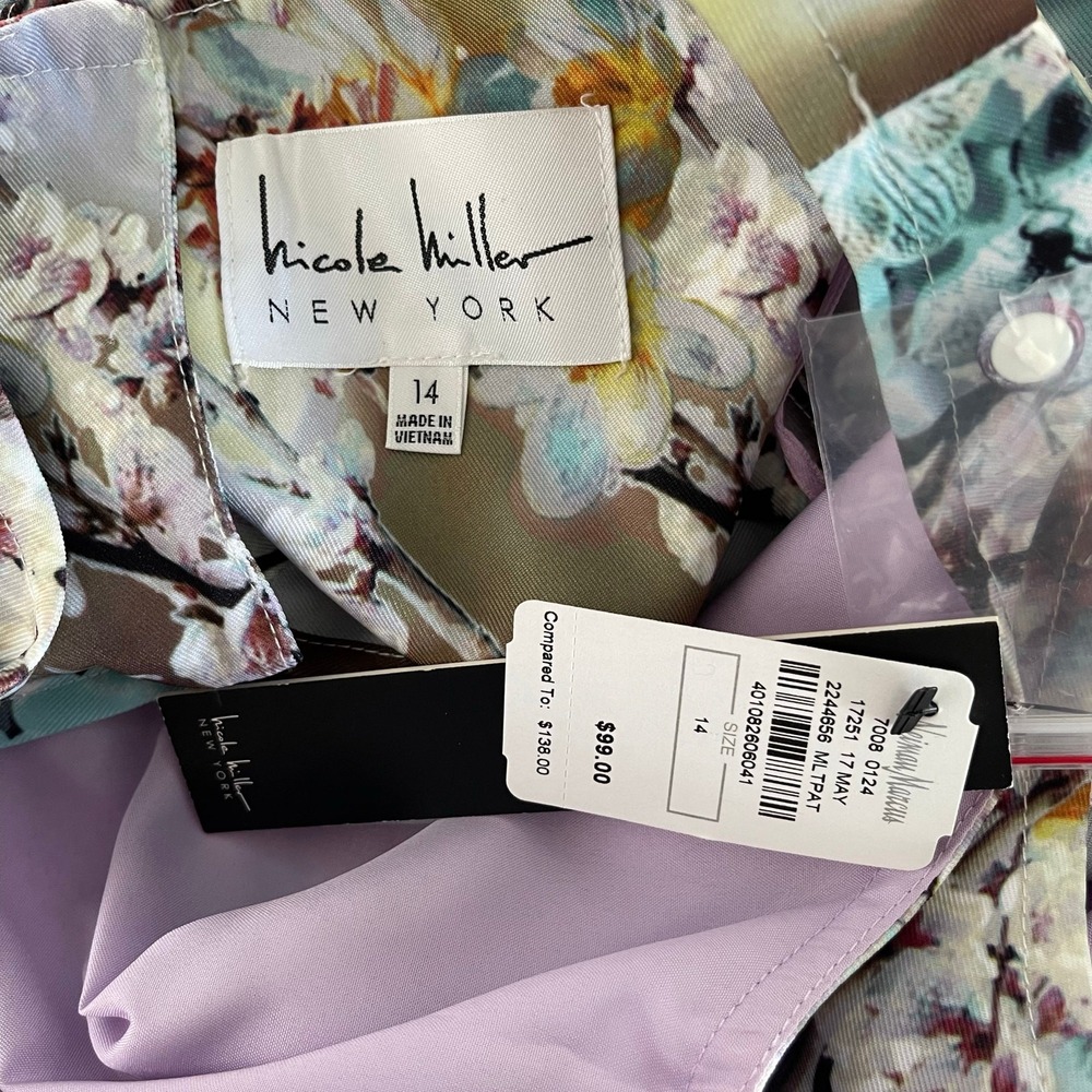 Nicole‎ Miller Dress 14 Cherry Blossom Watercolor Floral Art to Wear Open Back - Picture 10 of 13